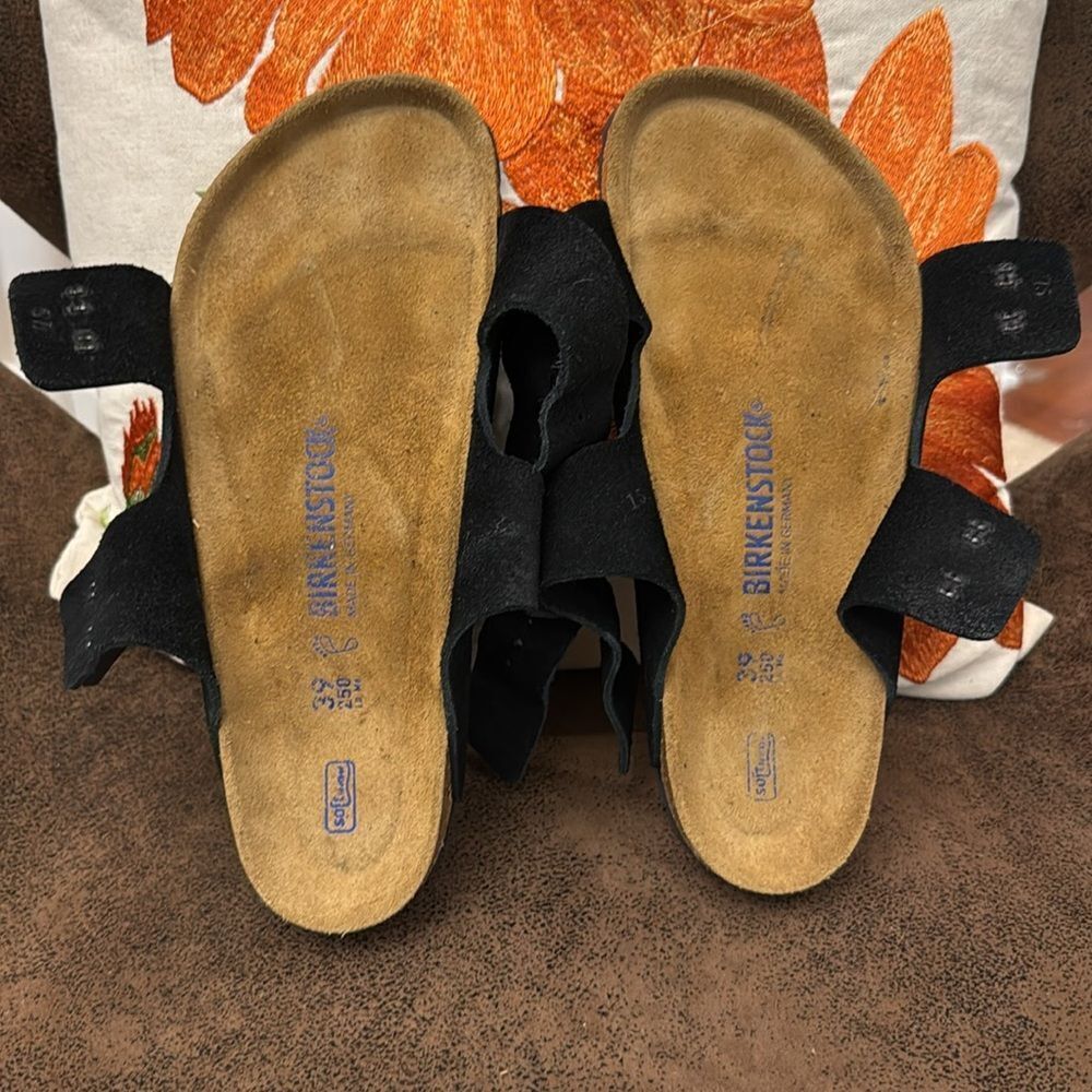 BIRKENSTOCK ARIZONA SOFT FOOTBED BLACK SUEDE CORK DOUBLE BUCKLE 39 REGULAR M6 L8 - Picture 14 of 15